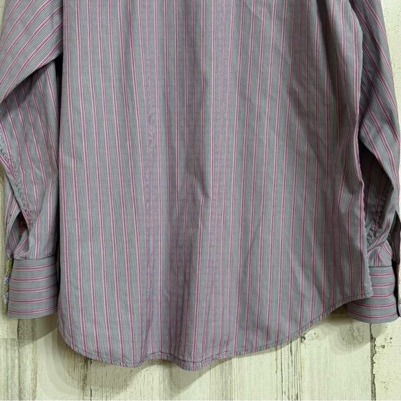 Robert Graham Button Down Floral Flip Cuff Shirt Grey Pink Stripes Size L - Picture 8 of 10
